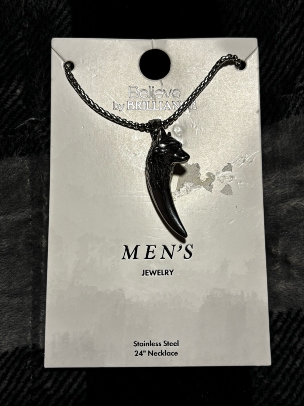 Believe by Brilliant Mens Stainless Steel Wolf Tooth Necklace